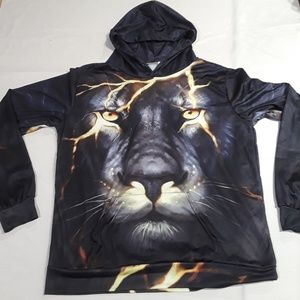 Lion Pullover Long Sleeve Hoodie Black L